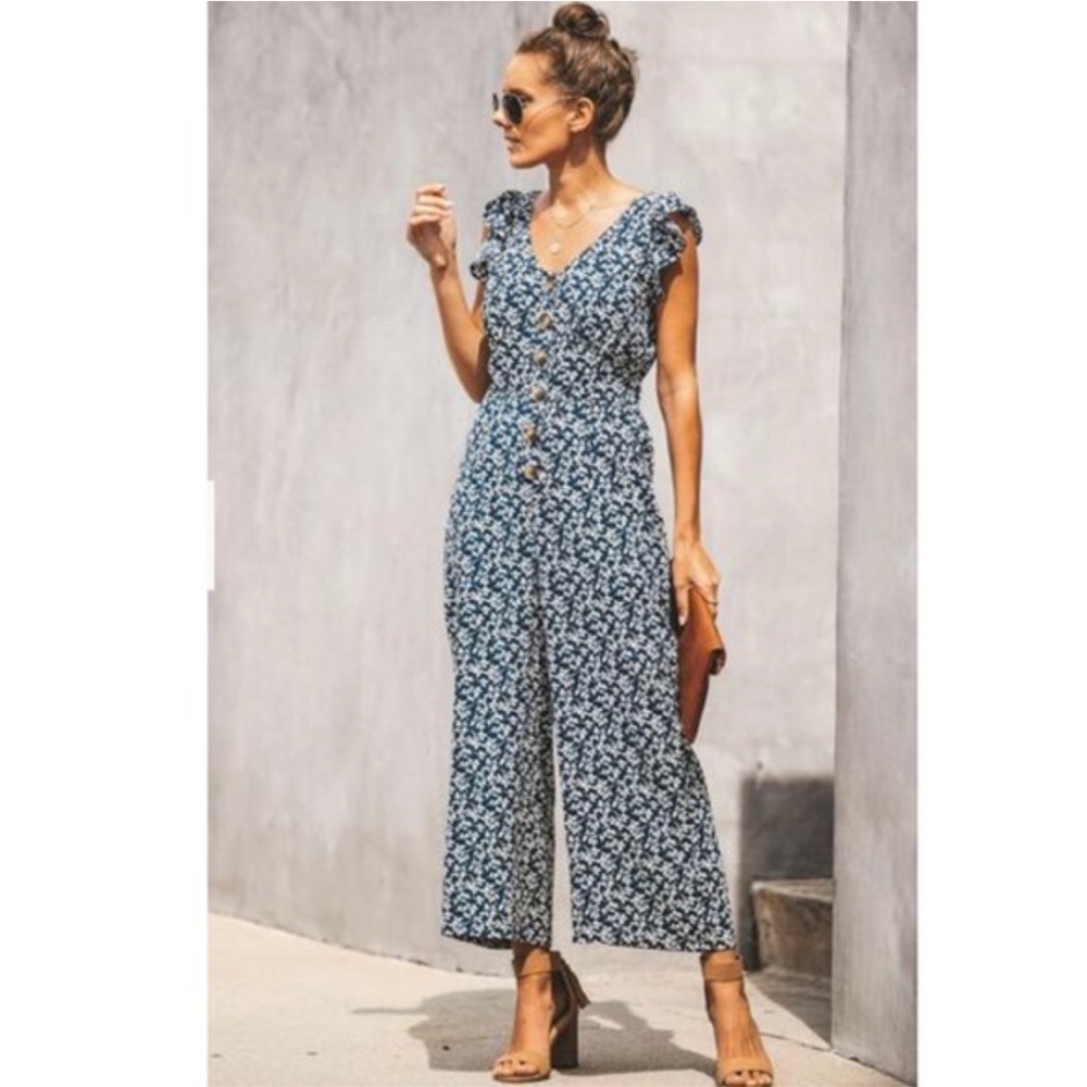 Blu Pepper Navy and White Floral Jumpsuit